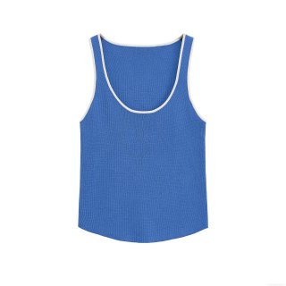 Women's Mercerized Cotton Ribbed Knit Tank Top Color Block Trim Sleeveless Crew Neck Summer Casual Streetwear Vest Camisole