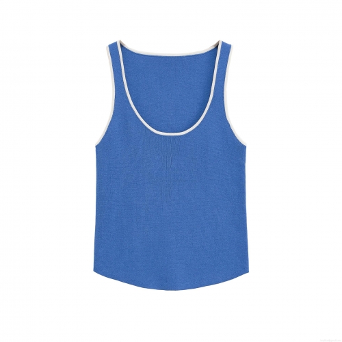 Women's Mercerized Cotton Ribbed Knit Tank Top Color Block Trim Sleeveless Crew Neck Summer Casual Streetwear Vest Camisole
