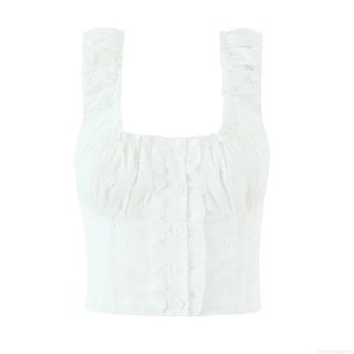 Women's Eyelet Embroidery 100% Cotton Camisole Top Square Neck Ruffle Strap Button Front Crop Tank Top Sexy Summer Streetwear For Women