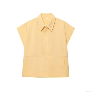 Summer Loose Short Sleeve Lapel Button Down Shirt Women Casual Solid Color Polyester Blouse Streetwear Fashion Top Women Clothing