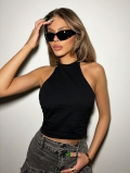 Women Halter Tank Top 95% Polyester 5% Elastane Backless Slim Fit Sleeveless Ruched Crop Top For Summer Streetwear Party Clubwear Sexy Base Layer Vest