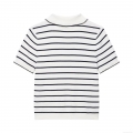 Women Peter Pan Collar Striped Knit Polo Shirt Contrast Scalloped Trim Short Sleeve Summer T-Shirt Polyester Casual Slim Fit Top Streetwear Ladies Fashion