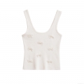 Women's Knitted Camisole Top With Pearl Bow Decoration Summer Sleeveless Ribbed Knit Tank Top Elegant Slim Fit Streetwear For Women