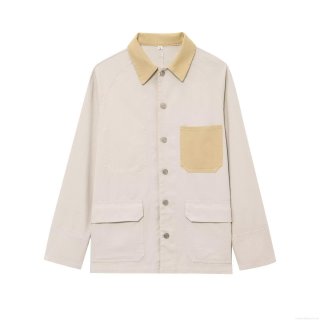 Women's 2025 Summer European Street Style Lapel Single Breasted Long Sleeve Shirt Jacket With Pockets Contrast Corduroy Collar Twill Fabric Beige Casual Blouse Outerwear