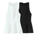 Women's Sleeveless Peplum Top Round Neck Polyester Solid Color Vest Summer Casual Streetwear Blouse With Back Zipper
