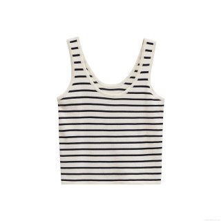 Women's Striped Knit Camisole Polyester Cotton Slim Fit U-Neck Sleeveless Crop Tank Top Streetwear Ribbed Knit Vest Top Black White