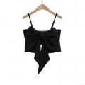 Women Sexy Black Big Bow Decor Crop Top Camisole Cotton Blend Backless Adjustable Spaghetti Strap Tank Top For Party Summer Street Style Fashion