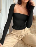 Women's Sexy Backless Long Sleeve T-Shirt Slim Fit Square Neck Crop Top Polyester Elastane Fake Two Piece Fall Winter Streetwear Fashion Top