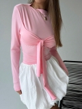 Women's Sexy Sweet Slim Fit Twist Knot T-Shirt Solid Pink Long Sleeve Polyester Elastane Ribbed Short Top For Daily Dating Party Fashion Women Clothing