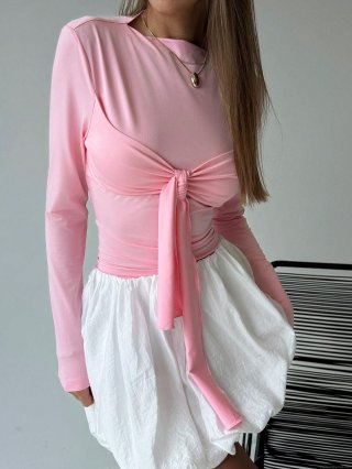 Women's Sexy Sweet Slim Fit Twist Knot T-Shirt Solid Pink Long Sleeve Polyester Elastane Ribbed Short Top For Daily Dating Party Fashion Women Clothing