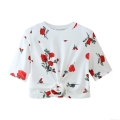 Women's Red Rose Floral Print T-Shirt Summer Short Sleeve Round Neck Pullover Top Casual Streetwear Polyester Crop Tee For Women
