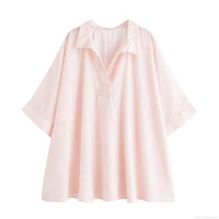Women's Oversized Vertical Striped Short Sleeve Blouse Polyester V-Neck Lapel Casual Loose Summer Shirt Top for Streetwear Daily Wear Pink
