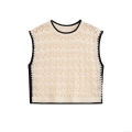 Women's Round Neck Hollow Out Knitted Vest Contrast Trim Crochet Waistcoat Sleeveless Summer Knit Tank Top French Vintage Style Streetwear For Women
