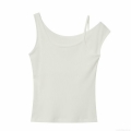 Women's Summer Asymmetric Neck Ribbed Knit Tank Top Solid Color Irregular Design Sleeveless Vest Streetwear Casual Top