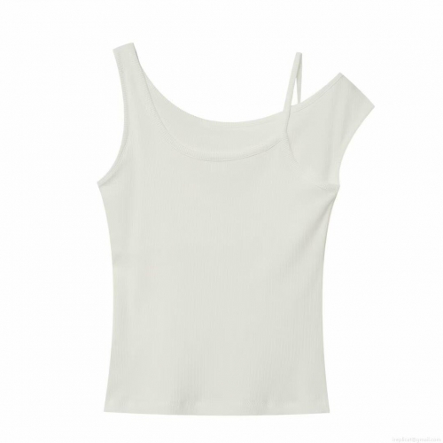 Women's Summer Asymmetric Neck Ribbed Knit Tank Top Solid Color Irregular Design Sleeveless Vest Streetwear Casual Top