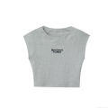 Women's Ribbed Knit Sleeveless Crop Top Miami FLORIDA Embroidery Round Neck Slim Fit Sexy Summer T-Shirt Streetwear Grey