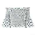 Women Off-Shoulder Polka Dot T-Shirt Polyester Cotton Blend Smocked Body Bell Sleeve Ruffle Crop Top Street Style Slim Fit Top for Summer Casual