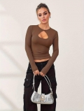 Women's Sexy Ribbed Knit Long Sleeve T-Shirt Hollow Out Cut Out Chest Slim Fit Solid Color Polyester Elastane Pullover Top For Casual Party Night