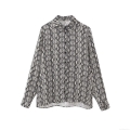 Women's Snake Skin Print Satin Feel Shirt Long Sleeve Turn-Down Collar Button Down Blouse Streetwear Loose Fit Casual Top For Ladies
