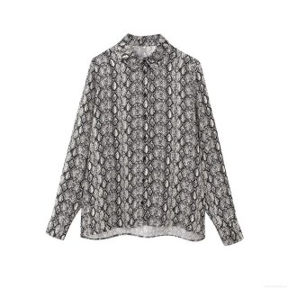 Women's Snake Skin Print Satin Feel Shirt Long Sleeve Turn-Down Collar Button Down Blouse Streetwear Loose Fit Casual Top For Ladies