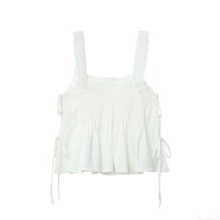 Women Summer White Camisole Tank Top Patchwork Lace Embroidery Pleated Drawstring Slim Fit Sleeveless V Neck Sexy Streetwear For Women Daily Vacation