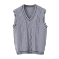 Women's V Neck Sleeveless Cable Knit Sweater Vest Loose Color Block Trim Pullover Knitwear Waistcoat For Fall Winter Casual Streetwear Ladies Tops