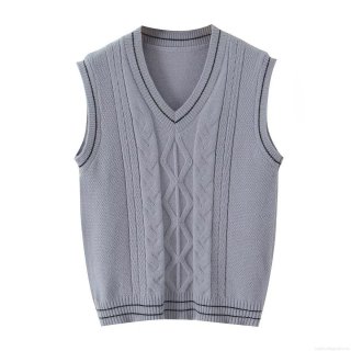 Women's V Neck Sleeveless Cable Knit Sweater Vest Loose Color Block Trim Pullover Knitwear Waistcoat For Fall Winter Casual Streetwear Ladies Tops