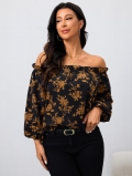 Women's Off Shoulder Floral Print Blouse Elegant Long Sleeve One Neckline 100% Polyester Tops For Casual Daily Dating Autumn Sweet Style Shirt