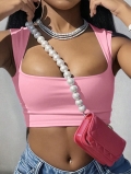 Women's Sexy Pink Crop Tank Top Solid Color Tight Fit Sleeveless Square Neck Vest Top Casual Summer Fashion Chic Top For Women