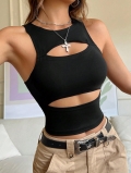 Women's Streetwear Hollow Out Tank Top Slim Fit Polyester Spandex Sleeveless Crop Top Solid Color Casual Party Sexy Top