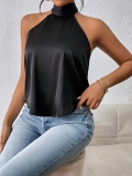 Women's Sexy Halter Neck Satin Tank Top Backless Slim Fit Sleeveless Top With Bow Tie Neck For Summer Party Date Night Clubwear