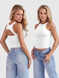 Women Sexy Hollow Out Tank Top Reversible Sleeveless Knit Crop Top Solid White Slim Fit Backless Vest For Summer Party Clubwear