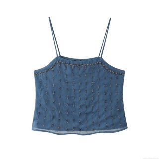 Women's Beaded Cami Top Sexy Chiffon Spaghetti Strap Bandeau Vest For Party Club Streetwear Summer Sleeveless Polyester Top