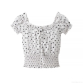 Women's Polka Dot Square Neck Puff Sleeve T-Shirt Polyester Tie-Up Short Top Casual Summer Streetwear Street Style Ladies Short Blouse