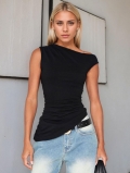 Women's Sexy One Shoulder Sleeveless T-Shirt Cotton Polyester Blend Ruched Asymmetric Slim Fit Tank Top for Summer Party Casual Wear
