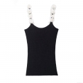 Women's Knit Camisole Top Black Polyester With 3D White Flower Straps Slim Fit Backless Streetwear Sleeveless Short Tank Top For Daily Dating Party Fashion