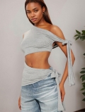 Women Sexy Asymmetrical One Shoulder Knit Crop Top Cut Out Side Drawstring Tie Tank Top Sleeveless Streetwear Summer Clubwear Fashion Vest