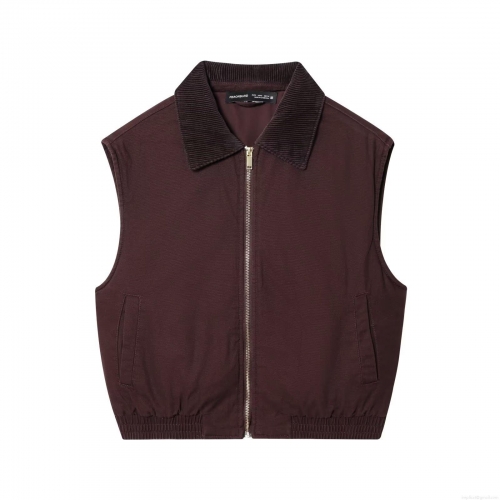 Women European Style Corduroy Lapel Collar Sleeveless Zipper Vest Casual Solid Color Canvas Texture Tank Top Streetwear Fashion Autumn Waistcoat