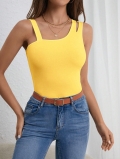 Women's Sexy Asymmetric Ribbed Knit Camisole Vest Cut Out Slim Fit Yellow Tank Top Polyester Elastane Casual Summer Outerwear