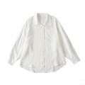 Women's White Long Sleeve Shirt Polyester Oversized Turn-Down Collar Blouse Casual Streetwear Daily Solid Button Up Top For Lady