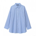 Women's Striped Long Sleeve Shirt 100% Polyester Turn-down Collar Loose Blouse Top With Chest Pocket Casual Streetwear Women Clothing