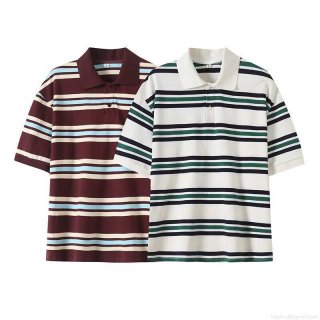 Women's Casual Striped Polo T-Shirt Lapel Neck Short Sleeve Color Block Knitted Pique Fabric Top Streetwear Fashion Summer Autumn Clothing