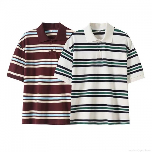 Women's Casual Striped Polo T-Shirt Lapel Neck Short Sleeve Color Block Knitted Pique Fabric Top Streetwear Fashion Summer Autumn Clothing