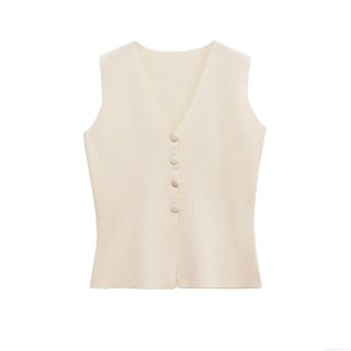 Women's V-neck Single-breasted Knitted Vest Solid Color Sleeveless Sweater Cardigan Waistcoat For Autumn Streetwear