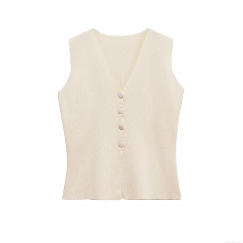 Women's V-neck Single-breasted Knitted Vest Solid Color Sleeveless Sweater Cardigan Waistcoat For Autumn Streetwear