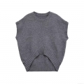 Women's Knitted Vest Tank Top Round Neck Sleeveless Irregular Hem Loose Knit Sweater Pullover For Autumn Streetwear Fashion Casual