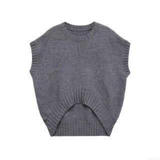 Women's Knitted Vest Tank Top Round Neck Sleeveless Irregular Hem Loose Knit Sweater Pullover For Autumn Streetwear Fashion Casual