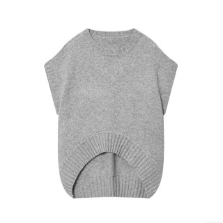 Women's Casual Pullover Knit Vest Crew Neck Sleeveless Polyester Irregular Hem Sweater Top For Daily Streetwear European Style