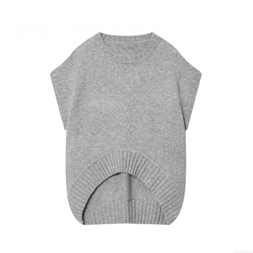 Women's Casual Pullover Knit Vest Crew Neck Sleeveless Polyester Irregular Hem Sweater Top For Daily Streetwear European Style