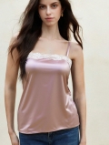Women's Sexy Satin Lace Trim Camisole Top Slim Fit Adjustable Spaghetti Strap Tank Top Pink Summer Party Innerwear Clothing